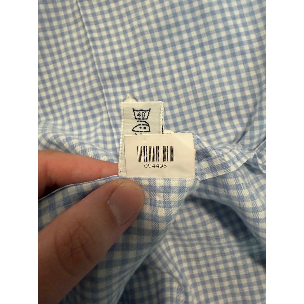 Barba Napoli Mens Gingham Button Down Shirt Blue White Cotton Italy Size L - Picture 6 of 13